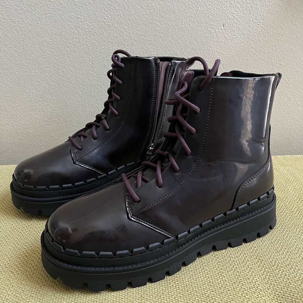 Skechers Burgundy Boots 169033 Patent Memory Foam Lace-Up Platform Boot